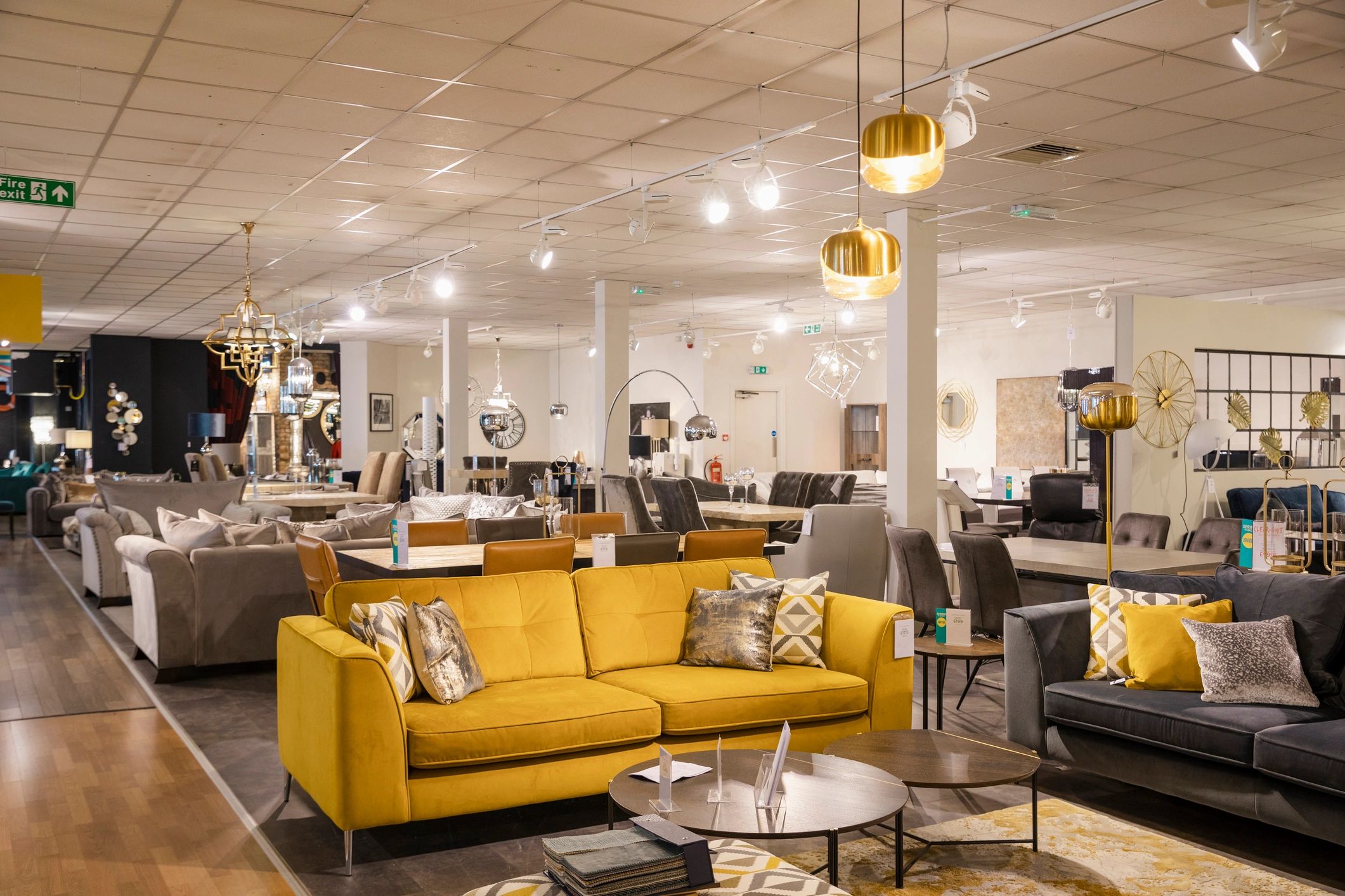 Comfortable lounge seating area with sofas and ambient lighting