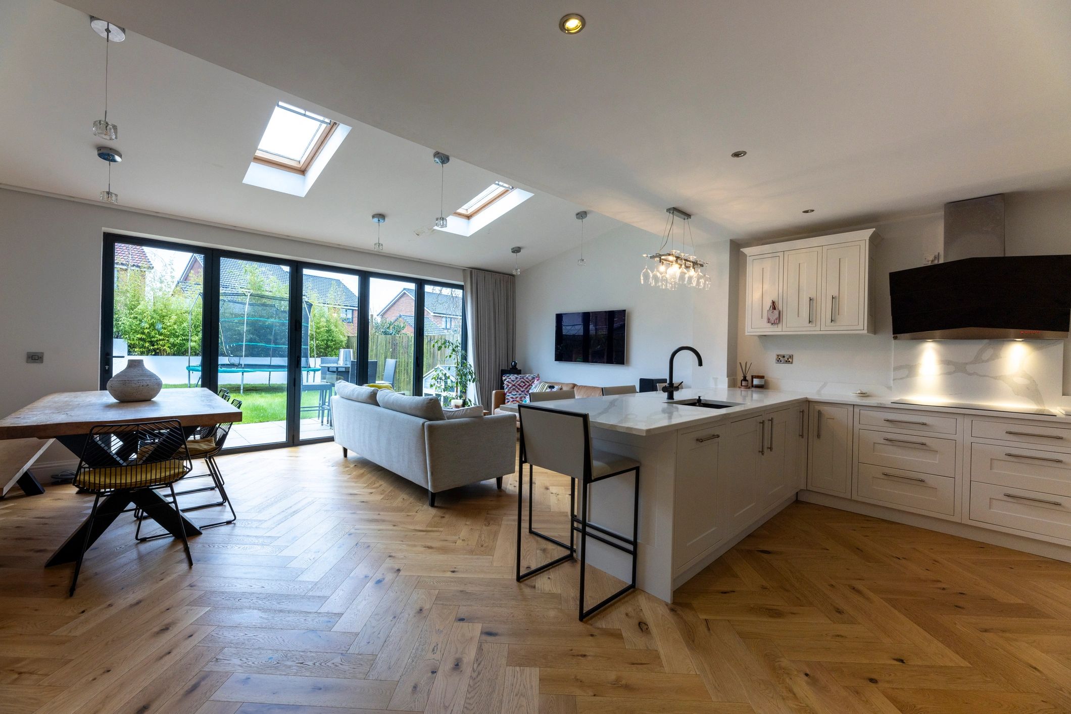 Spacious lounge and dining interior with relaxed atmosphere