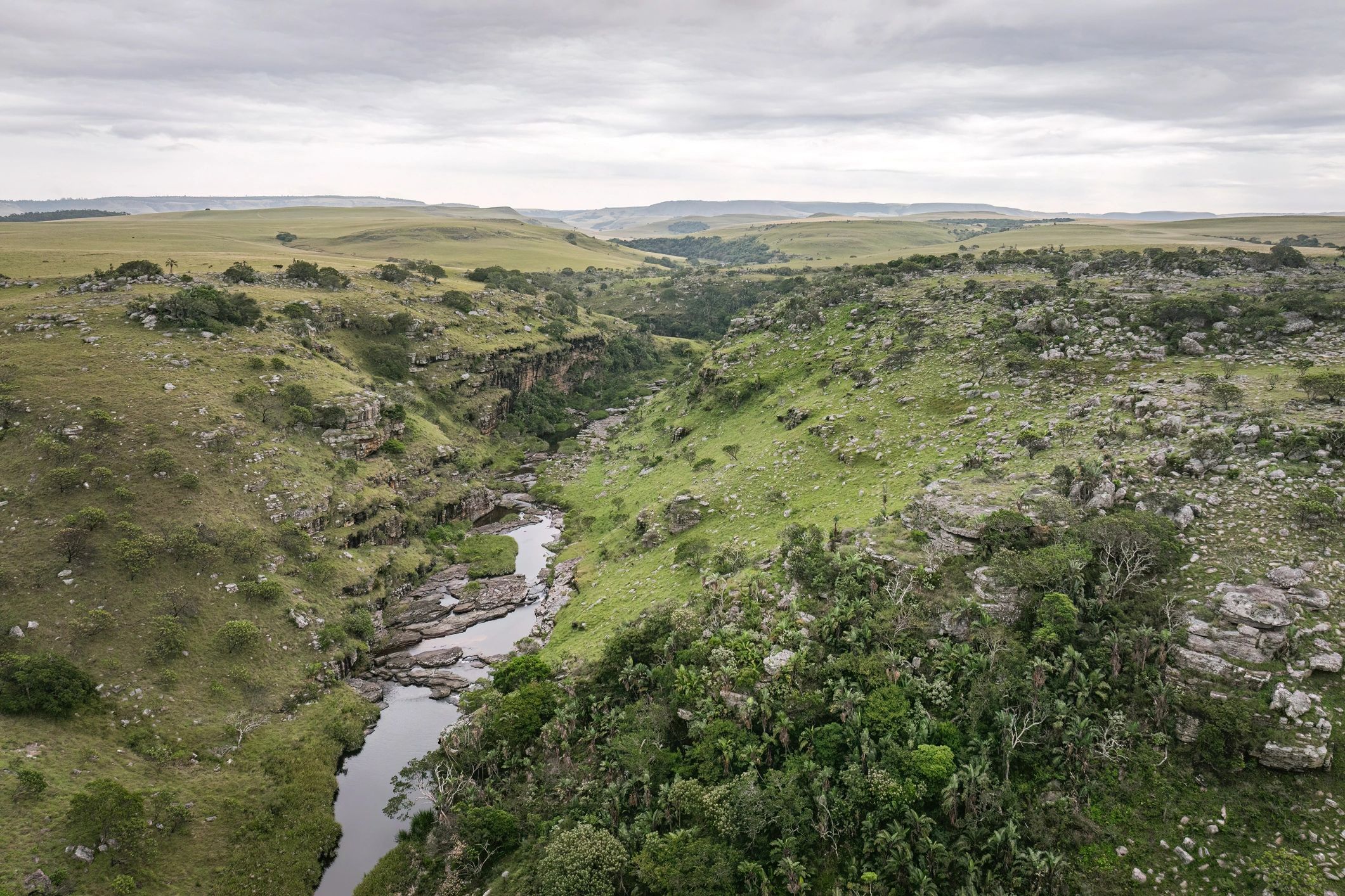 Scenic highlands valley landscape in Southern Africa
