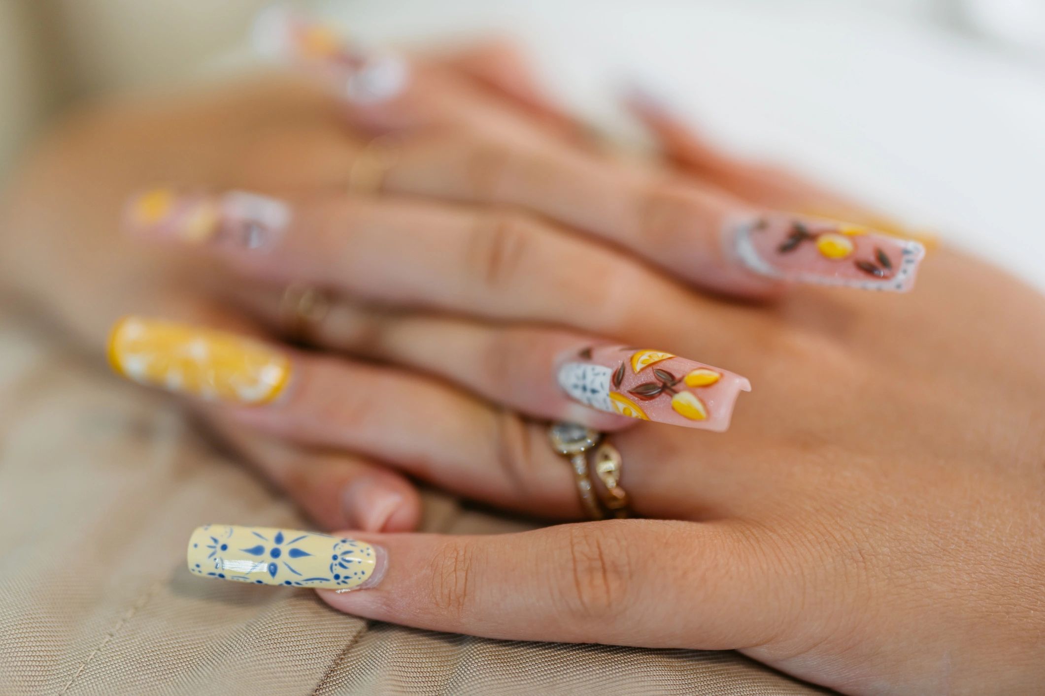 Fresh manicure close-up at a beauty salon